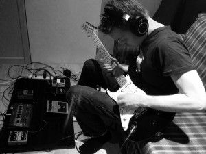 Mathieu recording his guitar tracks.